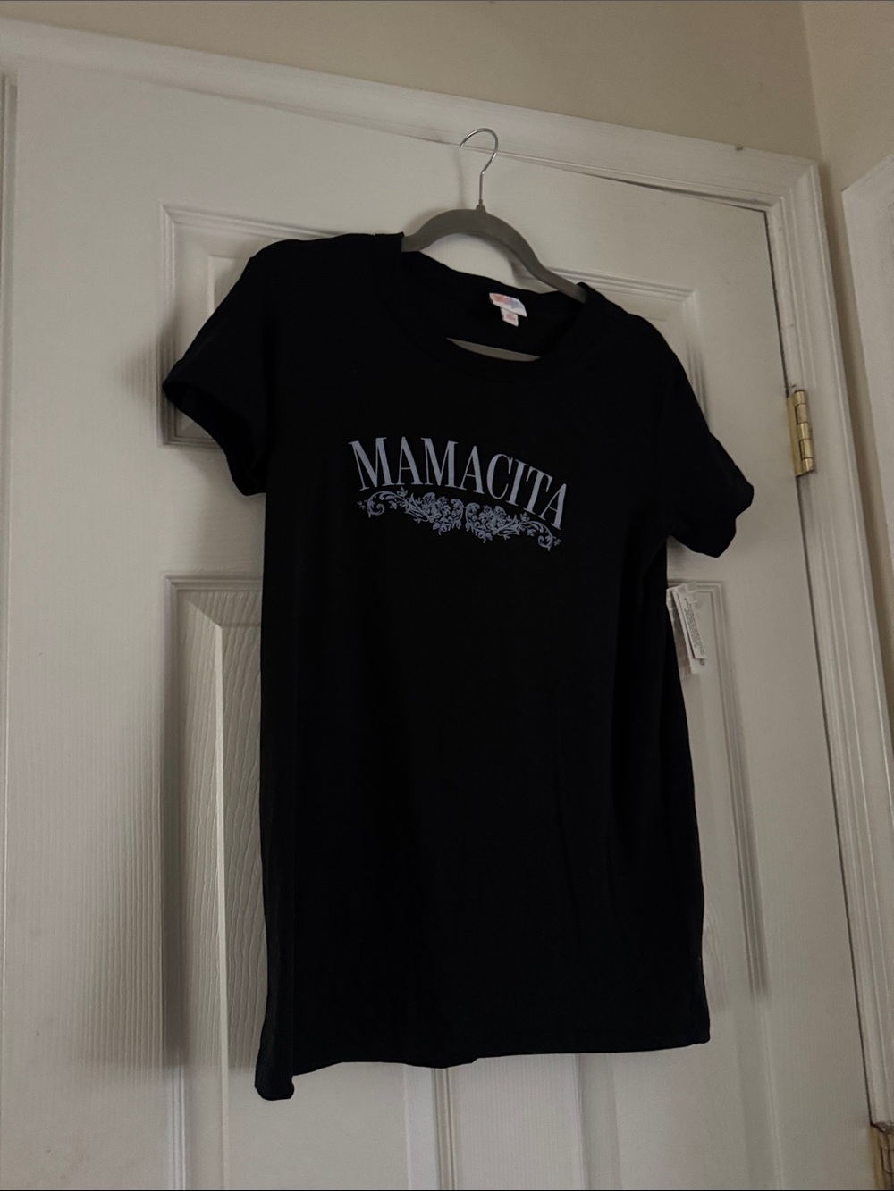 LuLaRoe Mamacita Tee - Black with Light Blue Graphic